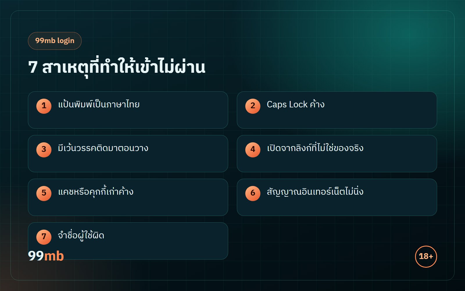 99mb login เข้าไม่ผ่าน 7 สาเหตุที่พบบ่อย
